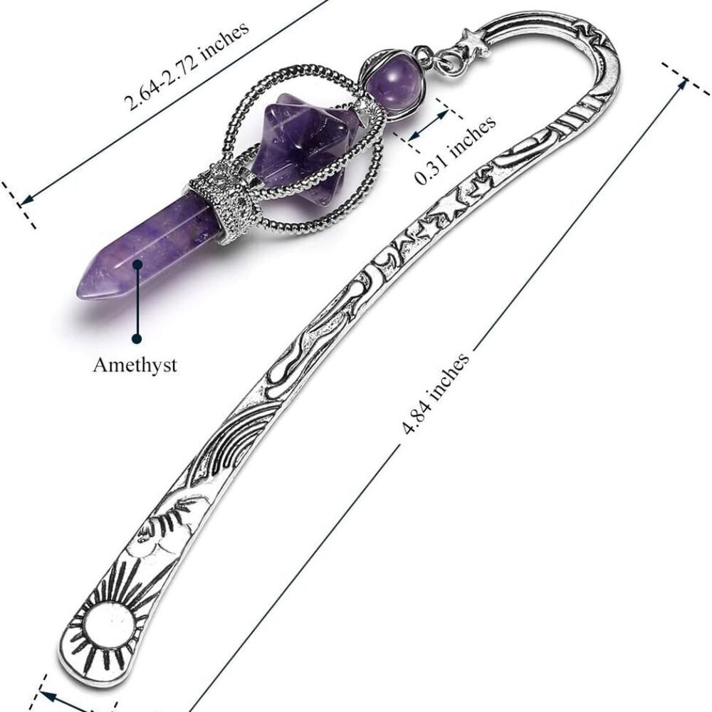 Anqitue Silver Metal Bookmark Beading Bookmarks with Amethsyt Crystal Quartz Mer - Picture 2 of 6